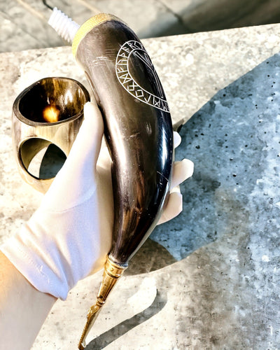 Horn Mug "Viking Valor" - Hand Engraved, Premium Quality - 4 Variants Available
