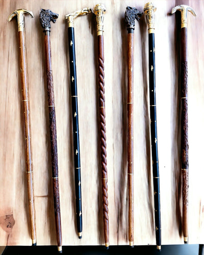 Kompasso Black - Walking Cane - Hand-Carved Wooden - Exclusive Edition with Engraving Option