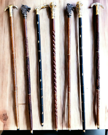 Kompasso Black - Walking Cane - Hand-Carved Wooden - Exclusive Edition with Engraving Option