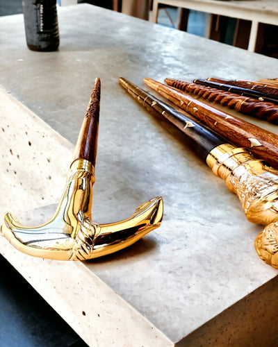 Hand-Carved Travel Cane for Walking "Royal Wanderer" in Brown with Patterns