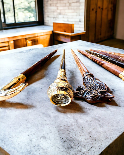 Kompasso Black - Walking Cane - Hand-Carved Wooden - Exclusive Edition with Engraving Option