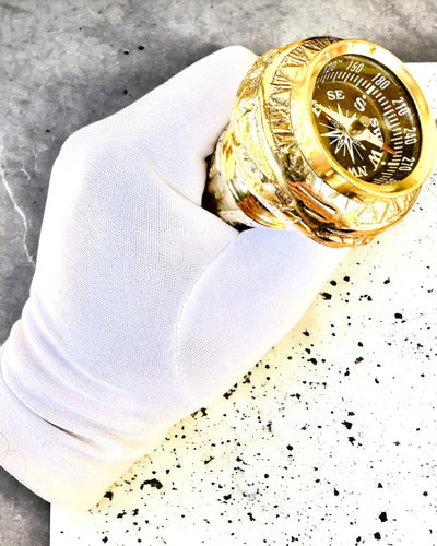 Kompasso Black - Walking Cane - Hand-Carved Wooden - Exclusive Edition with Engraving Option