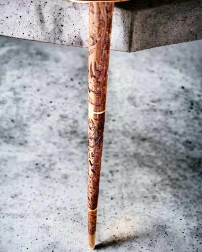 Walking Cane 'Wolf' - Indian Mango Wood with Engraving Option, brown with carved pattern