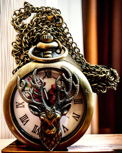 Pocket Watch Forest Guardian - Elegant Watch with Deer Motif, customizable with engraving