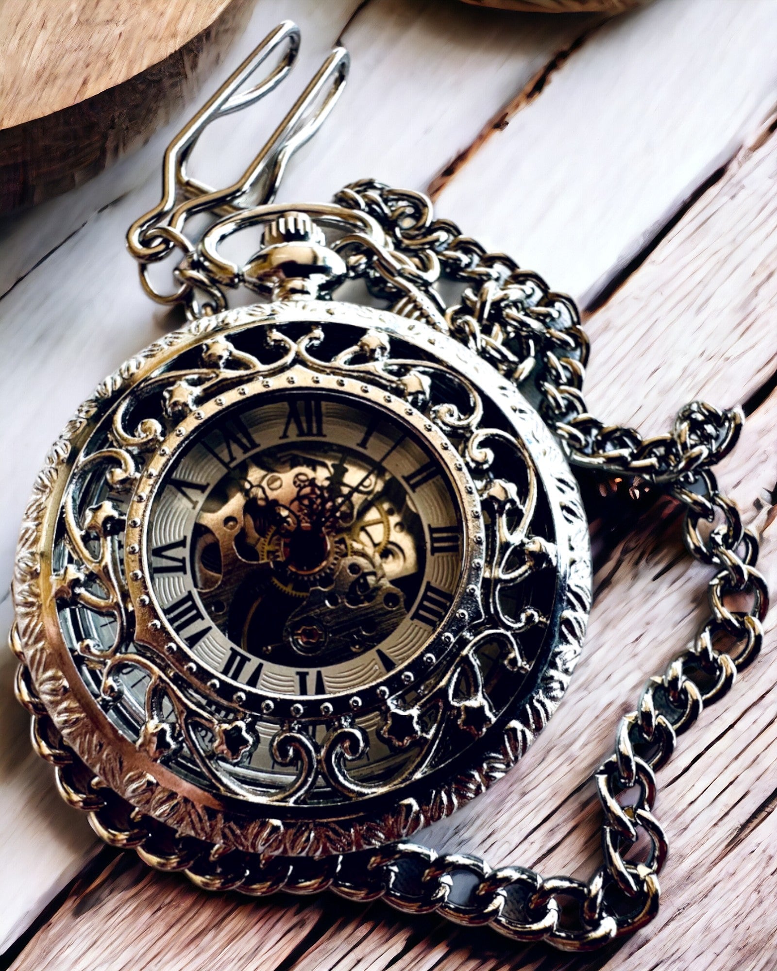 Ceas de buzunar argintiu "Vintage Elegance" cu posibilitatea de personalizare prin gravură