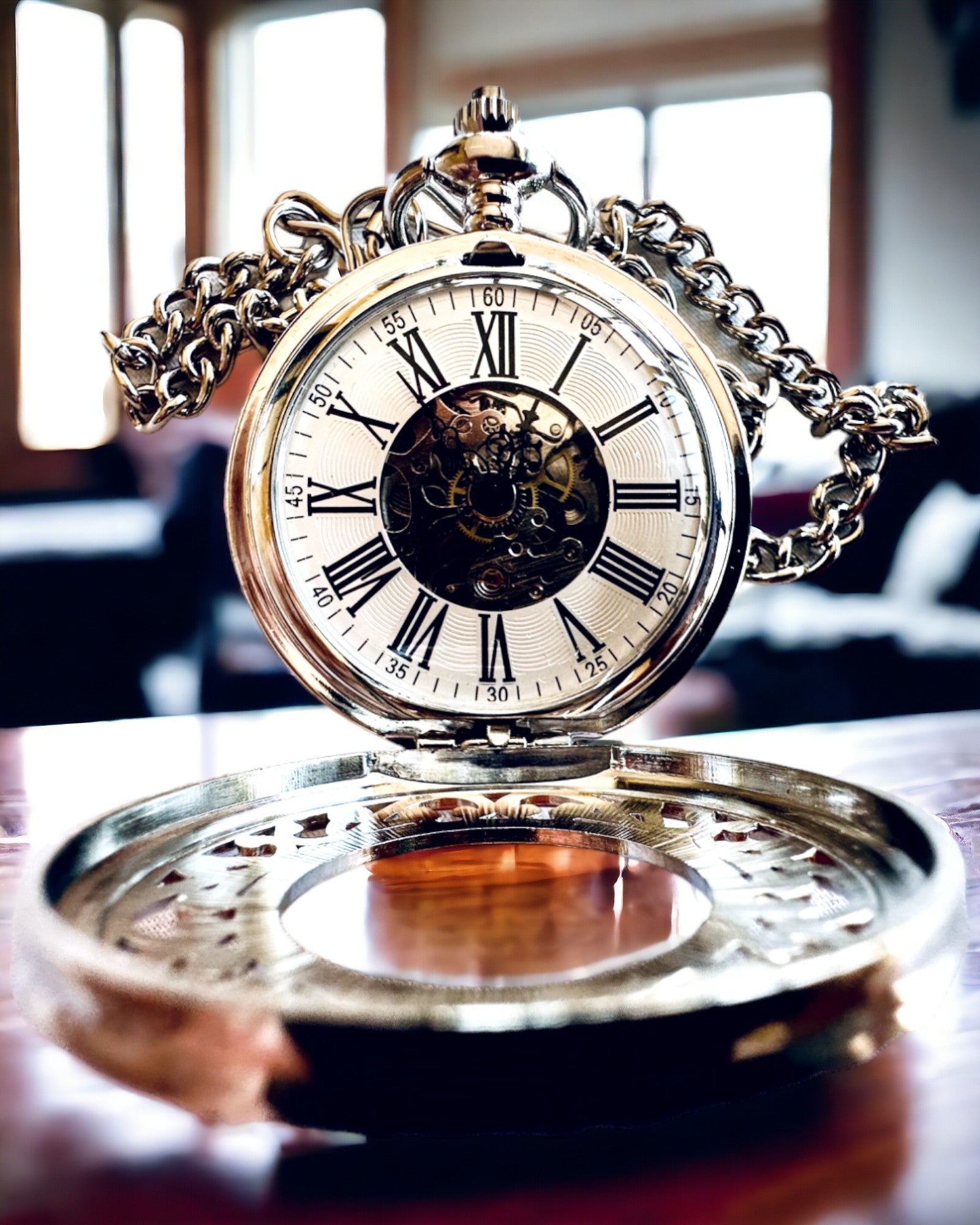 Ceas de buzunar argintiu "Vintage Elegance" cu posibilitatea de personalizare prin gravură