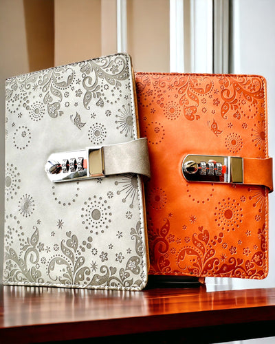 Caderno Exclusivo, pele PU, A5 com Fecho de Combinação - "Secret Journal", personalização com gravação