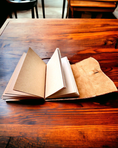 Premium piezīmju grāmatiņa "RetroNotes" – Eleganta piezīmju grāmatiņa no īstas ādas - 200 lapas, 120g, piezīmju grāmatiņa, skiču grāmata, brūna krāsa, personalizācija ar gravējumu