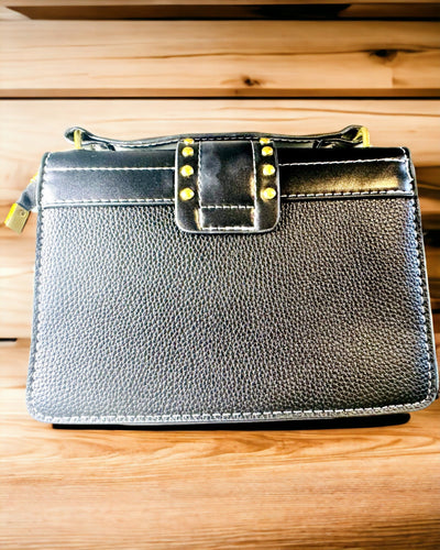 Fashionable Square Shoulder Bag with Lion Accent - color black