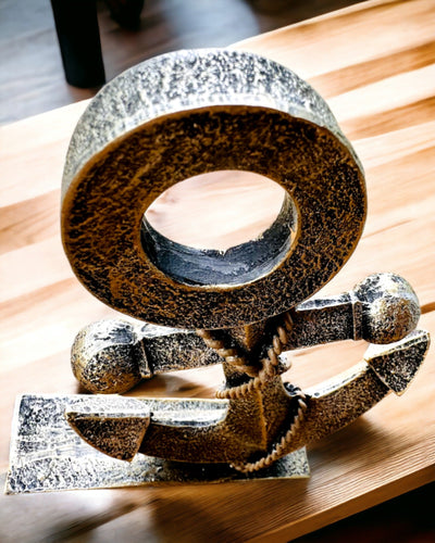 Sculptură Rustică de Ancoră din Rășină - "Legenda Marină", ancoră personalizată cu gravură