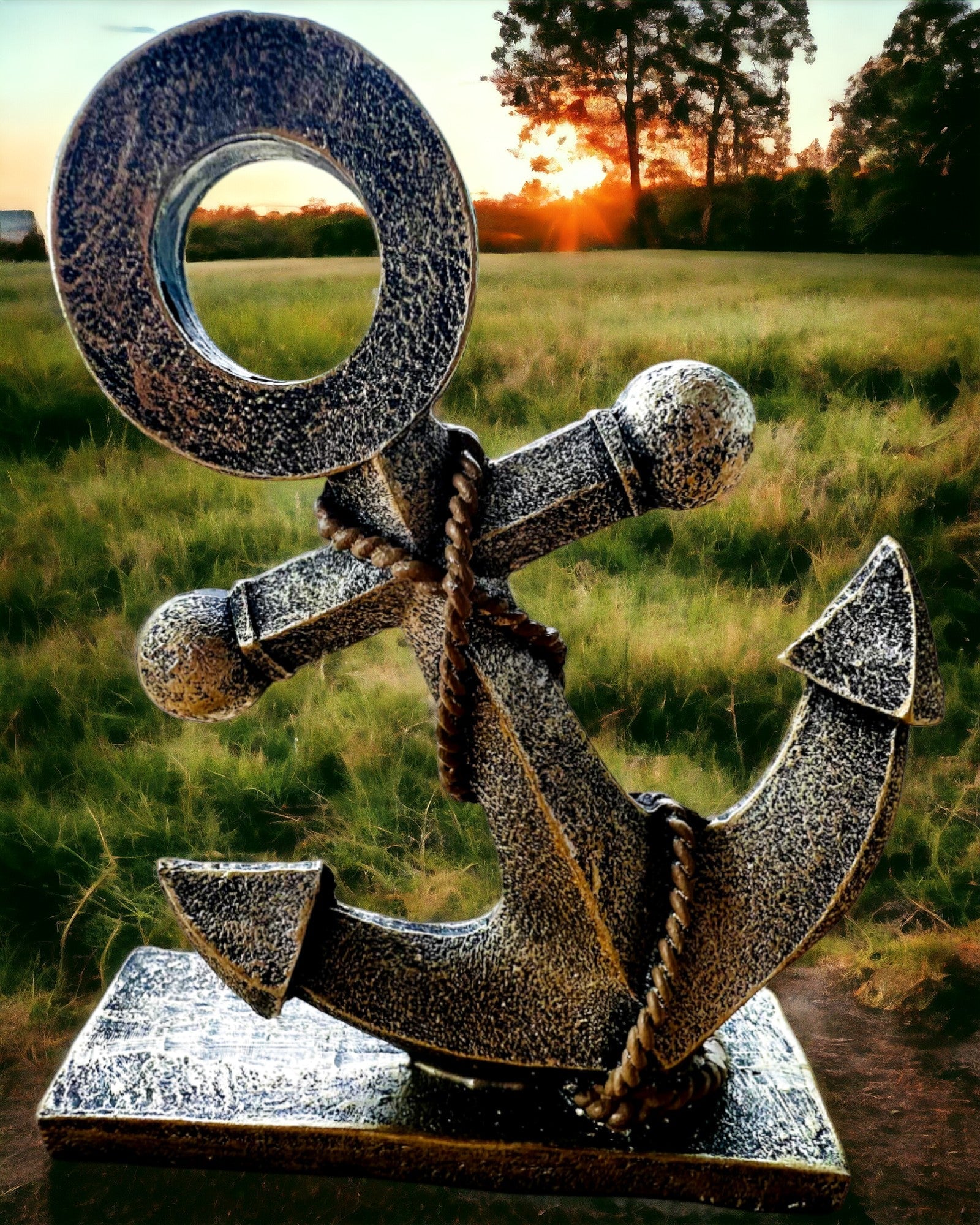 Sculptură Rustică de Ancoră din Rășină - "Legenda Marină", ancoră personalizată cu gravură