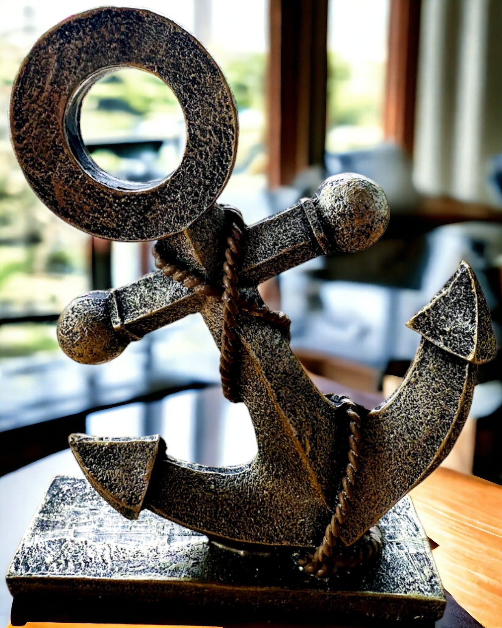 Sculptură Rustică de Ancoră din Rășină - "Legenda Marină", ancoră personalizată cu gravură