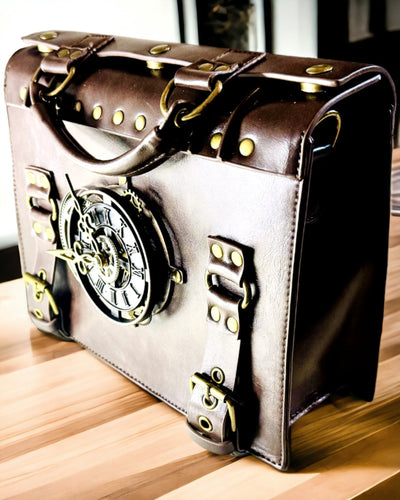 Crossbody Bag with Vintage Clock Motif - Versatile Satchel Handbag with PU Leather Texture