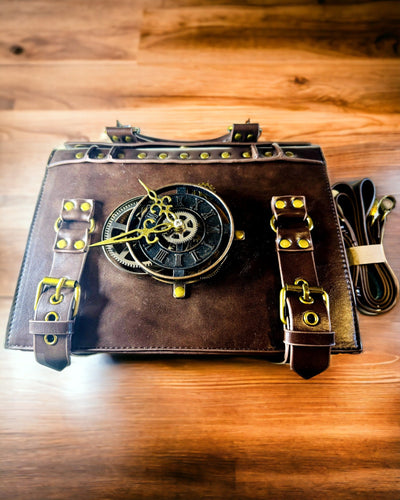 Crossbody Bag with Vintage Clock Motif - Versatile Satchel Handbag with PU Leather Texture