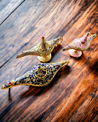 Magic Aladdin Lamp with Engraving Option - Dark Navy Variant, interwoven with gold