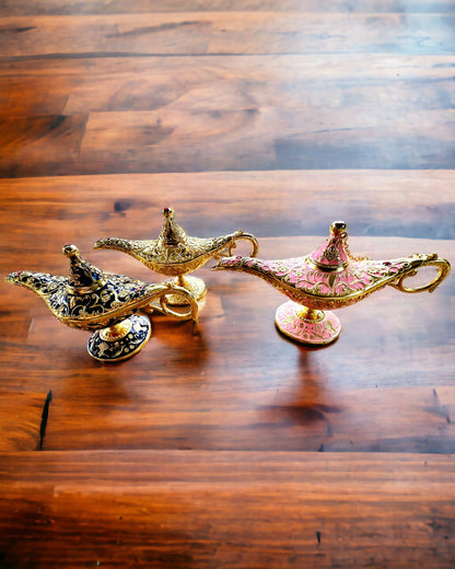 Magic Aladdin Lamp with Engraving Option - Dark Navy Variant, interwoven with gold