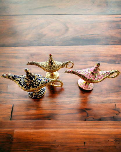 Magic Aladdin Lamp with Engraving Option - Dark Navy Variant, interwoven with gold