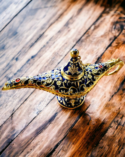 Magic Aladdin Lamp with Engraving Option - Dark Navy Variant, interwoven with gold