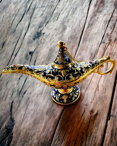 Magic Aladdin Lamp with Engraving Option - Dark Navy Variant, interwoven with gold