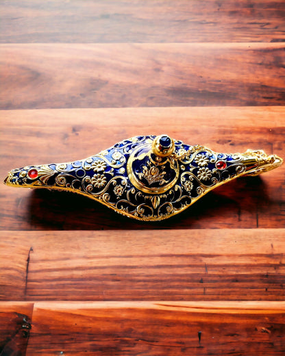 Magic Aladdin Lamp with Engraving Option - Dark Navy Variant, interwoven with gold
