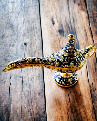 Magic Aladdin Lamp with Engraving Option - Dark Navy Variant, interwoven with gold