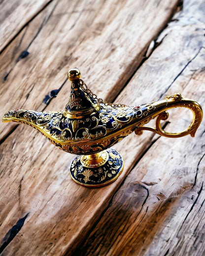 Magic Aladdin Lamp with Engraving Option - Dark Navy Variant, interwoven with gold