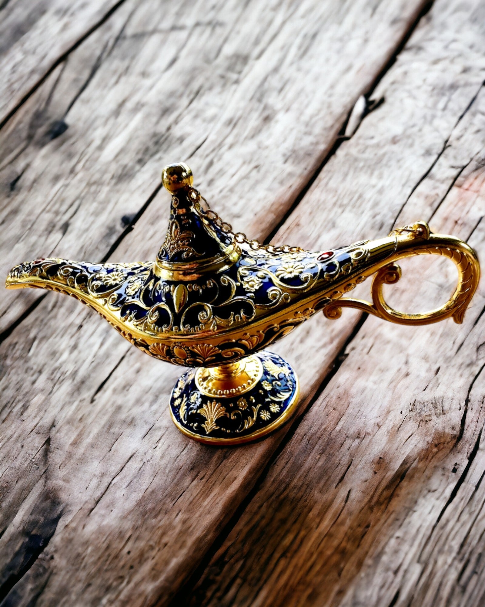 Magic Aladdin Lamp with Engraving Option - Dark Navy Variant, interwoven with gold
