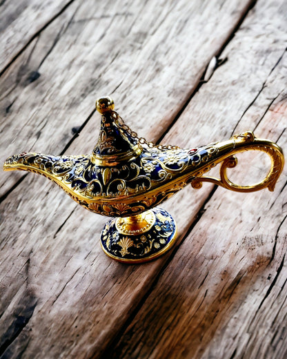 Magic Aladdin Lamp with Engraving Option - Dark Navy Variant, interwoven with gold