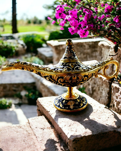 Magic Aladdin Lamp with Engraving Option - Dark Navy Variant, interwoven with gold