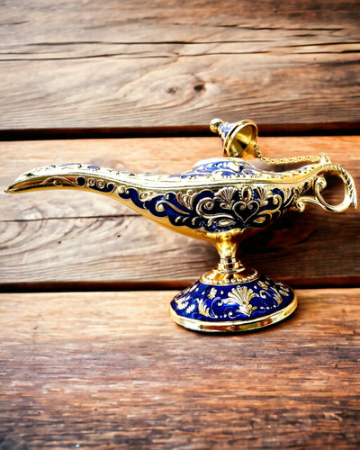 Magic Aladdin Lamp with Engraving Option - Dark Navy Variant, interwoven with gold