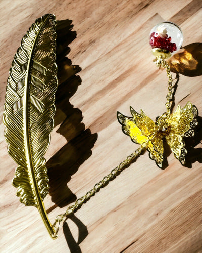 Креативна металева закладка для книги Ретро Закладка Вінтаж - Перо і Метелик у Бароковому стилі