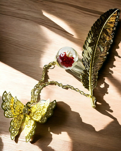 Креативна металева закладка для книги Ретро Закладка Вінтаж - Перо і Метелик у Бароковому стилі