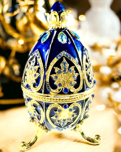 Ekskluzivno Faberge jaje - tamnoplava boja – Dekorativna kutija za nakit od emajla