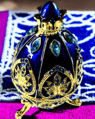 Ekskluzivno Faberge jaje - tamnoplava boja – Dekorativna kutija za nakit od emajla