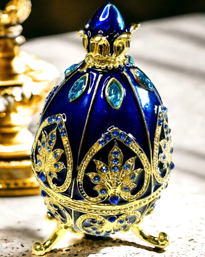 Ekskluzivno Faberge jaje - tamnoplava boja – Dekorativna kutija za nakit od emajla