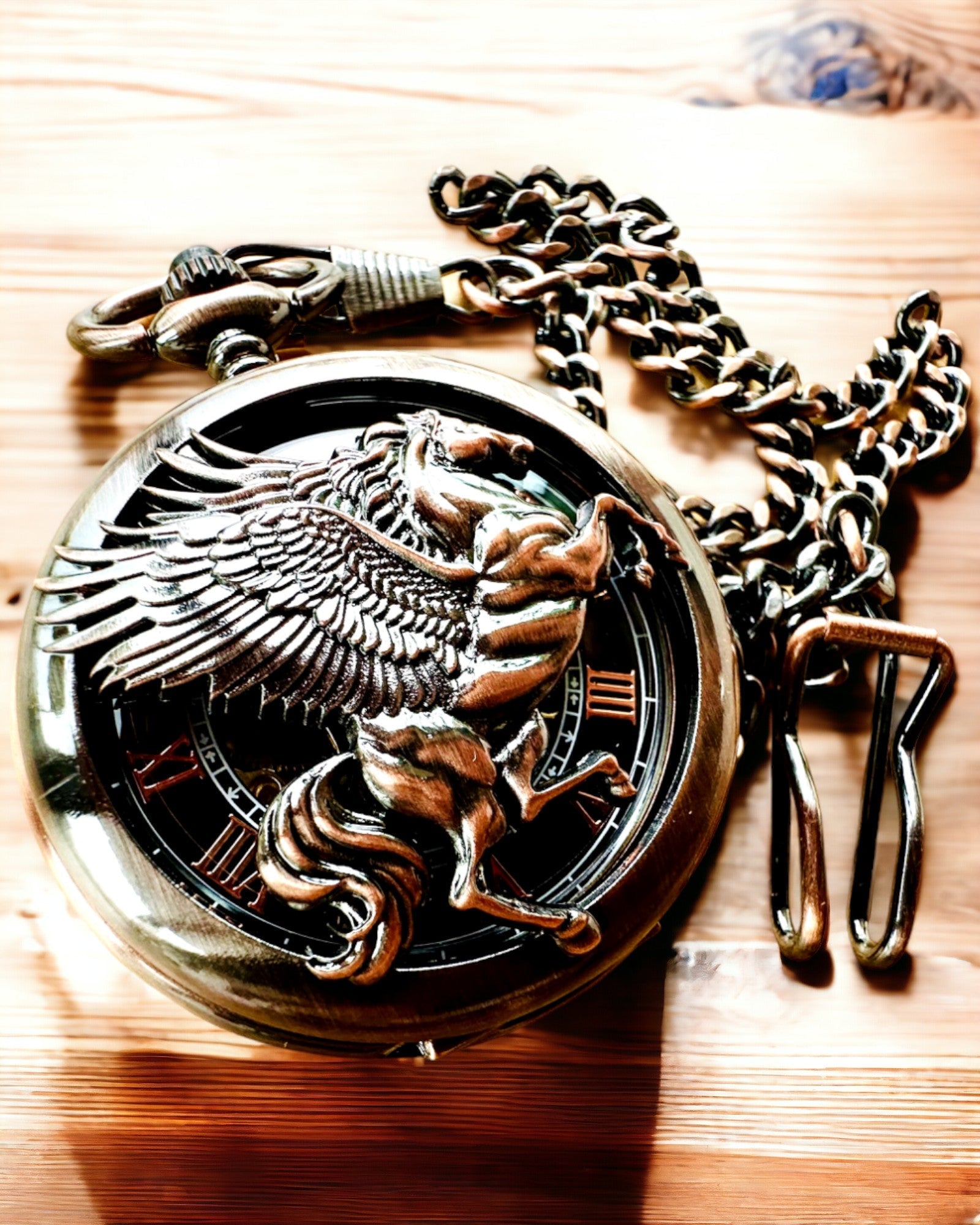 Ceas de buzunar "Equus Tempus" - Culoare: Maro, Aur Roz cu Motiv de Cal, posibilitate de personalizare cu gravură
