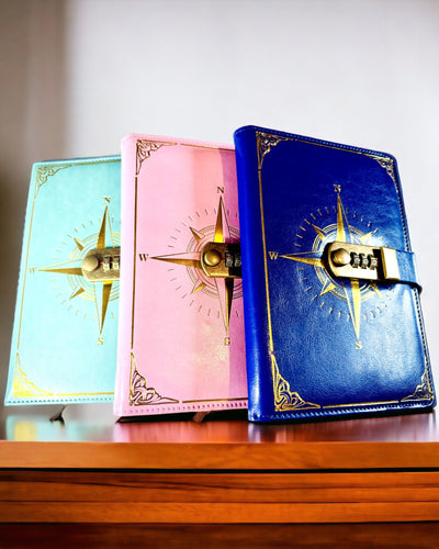 Premium Notebook with Combination Lock A5 - Vintage Style with Compass, Japanese Design, Stationery for Students and Business. Personalization with Engraving