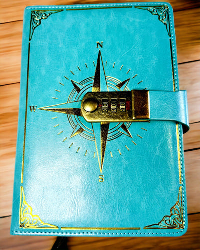 Premium Notebook with Combination Lock A5 - Vintage Style with Compass, Japanese Design, Stationery for Students and Business. Personalization with Engraving