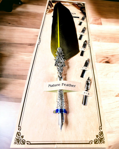Vintage Calligraphy Pen with Natural Goose Feather – Ideal Gift for Mother's Day or Teacher's Day. Engraving