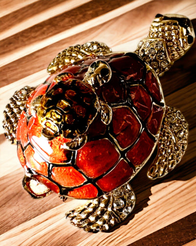 Lādīte "Bruņurupuču Ģimene" - oranža krāsa, personalizācija ar gravējumu