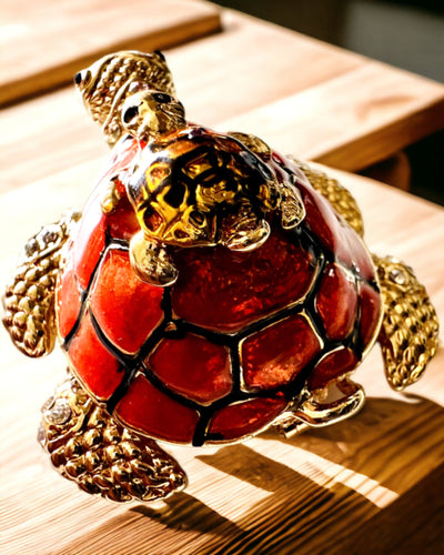 Lādīte "Bruņurupuču Ģimene" - oranža krāsa, personalizācija ar gravējumu