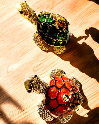 Lādīte "Bruņurupuču Ģimene" - oranža krāsa, personalizācija ar gravējumu