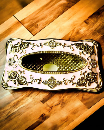 Elegant Pink Tissue Box with Embossed Roses – A Luxurious Touch for the Living Room, Hotel, or Club