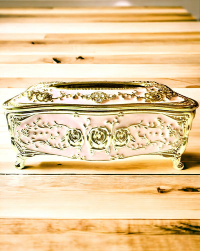 Elegant Pink Tissue Box with Embossed Roses – A Luxurious Touch for the Living Room, Hotel, or Club
