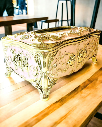 Elegant Pink Tissue Box with Embossed Roses – A Luxurious Touch for the Living Room, Hotel, or Club