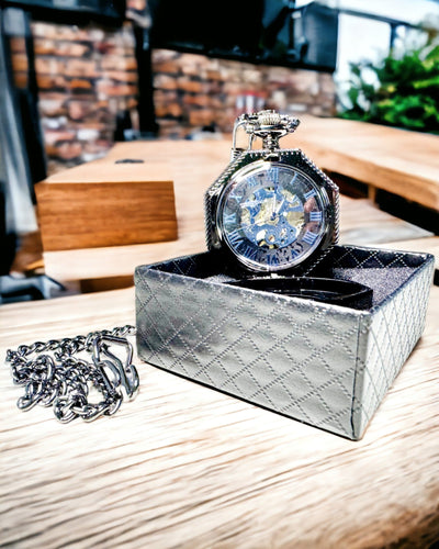 Класичний восьмикутний механічний кишеньковий годинник Steampunk чорного кольору, гравірування