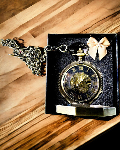 Klasické Osmiboké Hnědé Mechanické Kapesní Hodinky ve Stylu Steampunk - Nadčasové