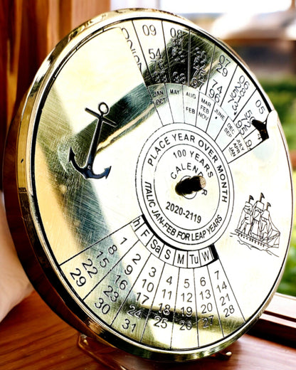 Kalendarium of Eternity 'Sea Sail' – Brass 100-Year Calendar, Engraving Option for a Gift