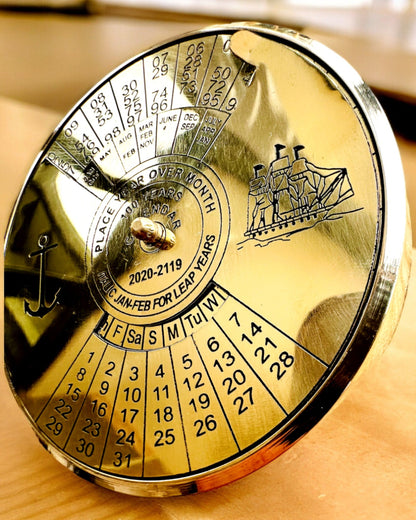 Kalendarium of Eternity 'Sea Sail' – Brass 100-Year Calendar, Engraving Option for a Gift