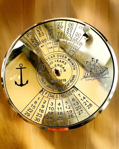 Kalendarium of Eternity 'Sea Sail' – Brass 100-Year Calendar, Engraving Option for a Gift